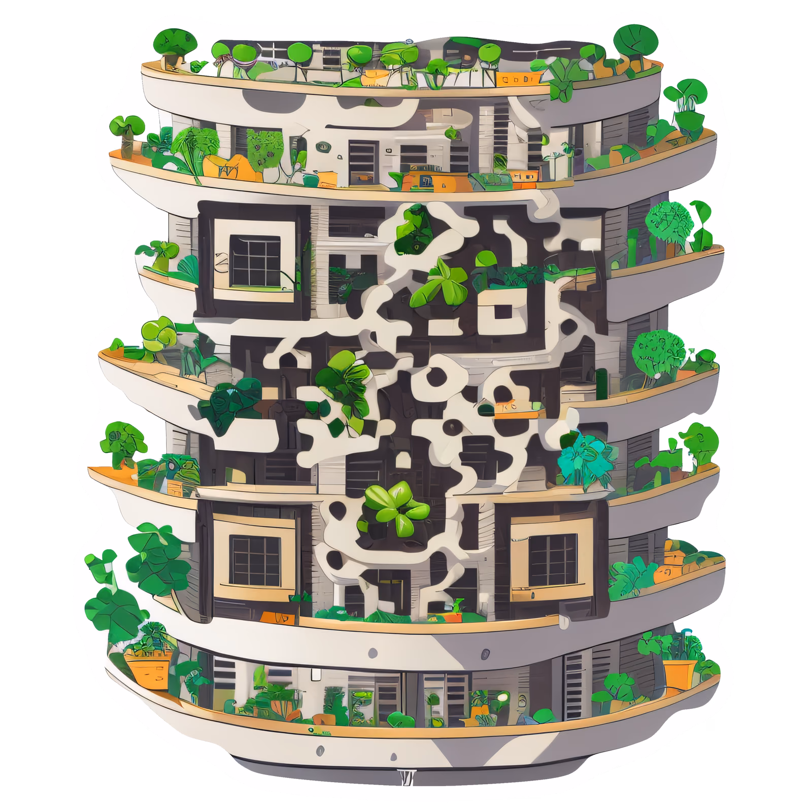Green Eco Tower Vector QR Code for Stickers — image 1