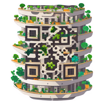Green Eco Tower Vector QR Code for Stickers — image 1