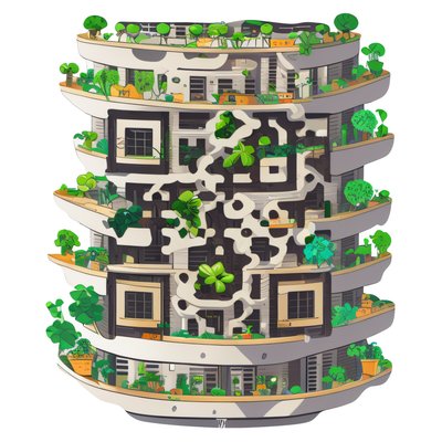 Green Eco Tower Vector QR Code for Stickers