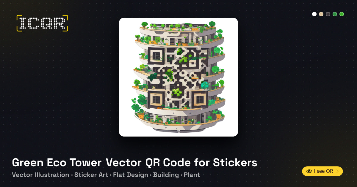 Green Eco Tower Vector QR Code for Stickers • ICQR