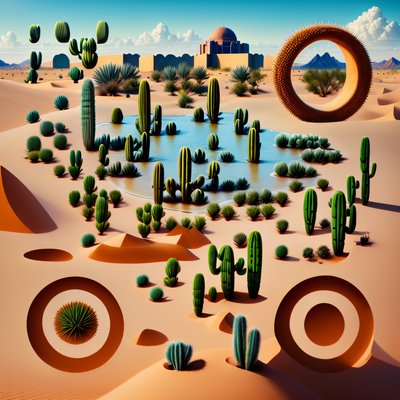 Desert Oasis Cactus Surreal QR Code Art