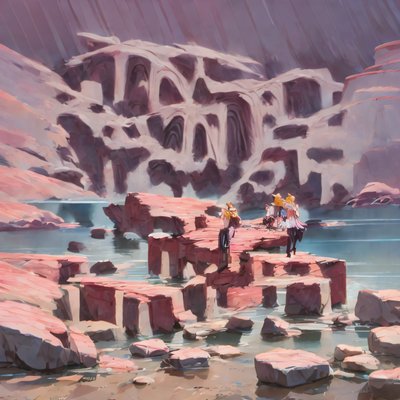 Pink Rocky Shore Matte Painting QR Code Art