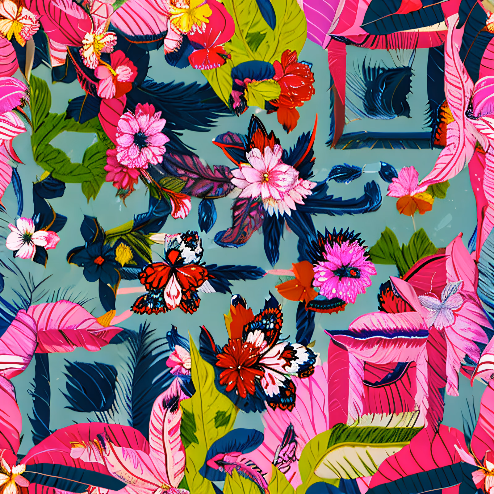 Tropical Flowers and Butterflies Pattern QR Code for Apparel — image 1