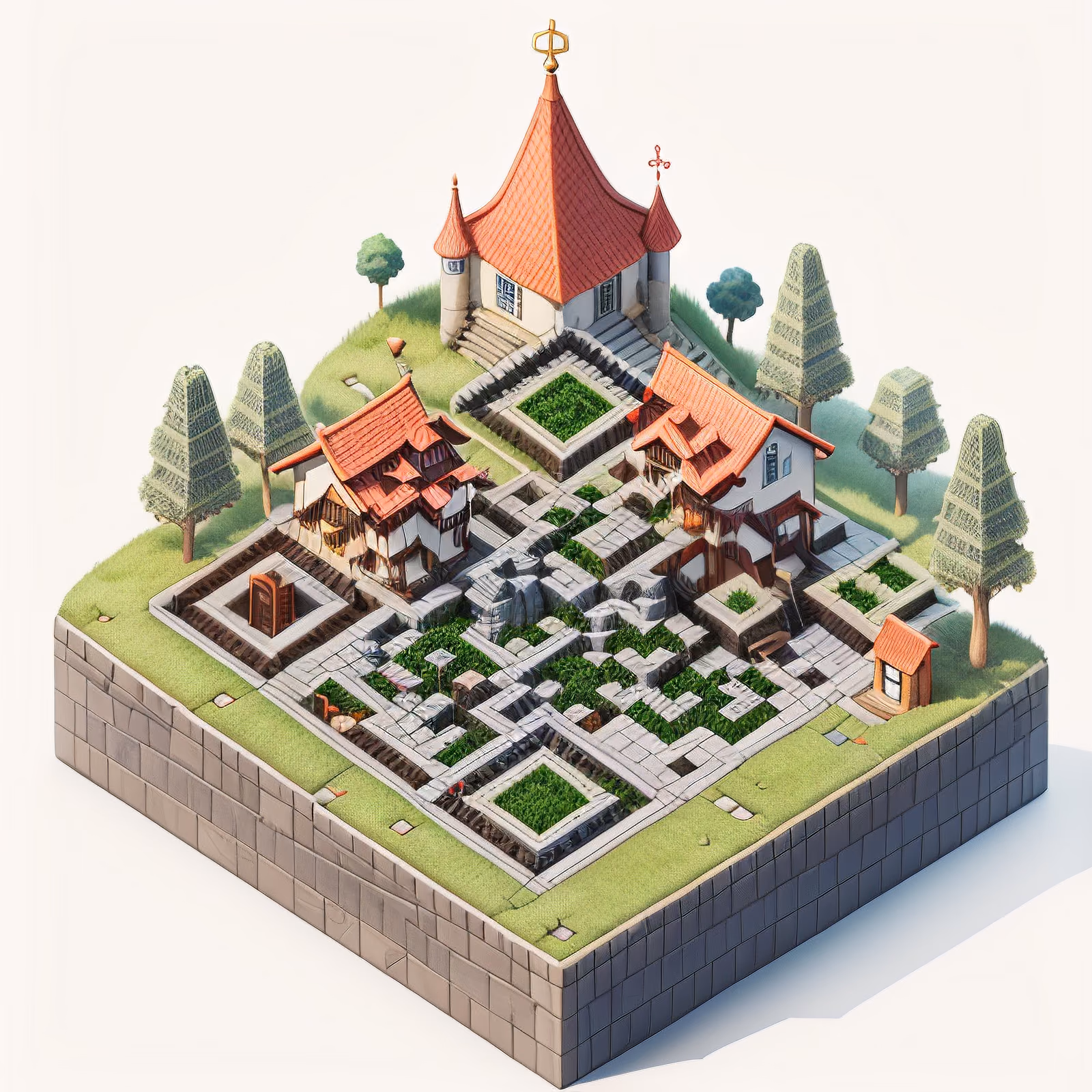 Isometric Hilltop Village 3D Render QR Code Art — image 1