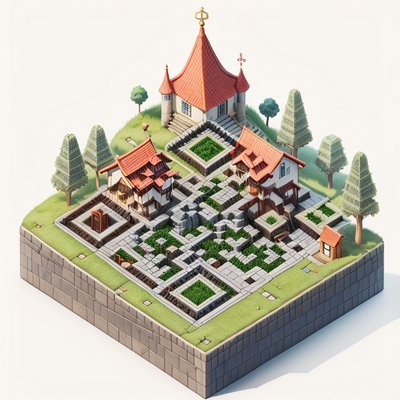 Isometric Hilltop Village 3D Render QR Code Art