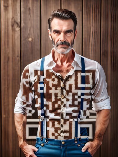 Man in Suspenders Photoreal QR Code for Apparel
