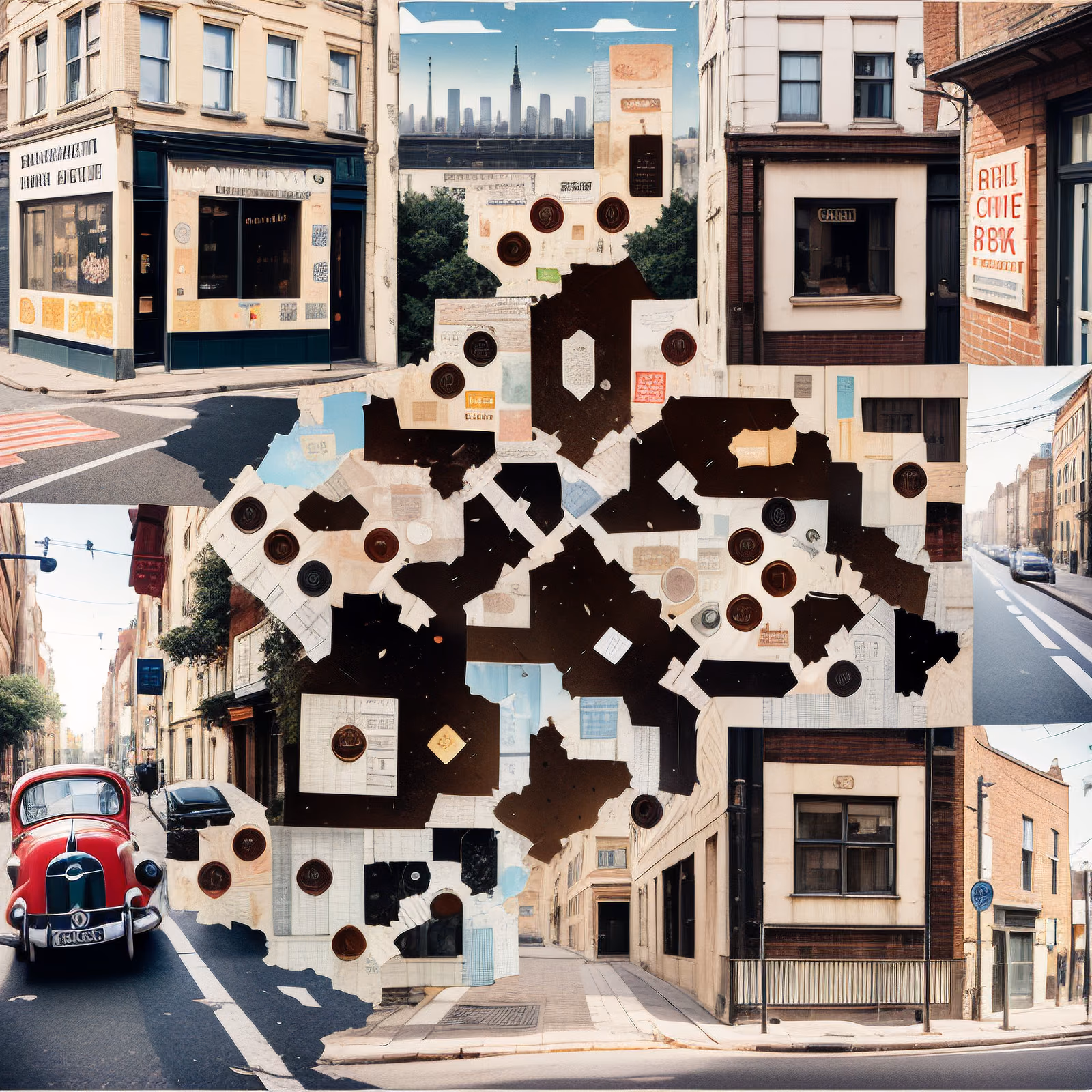 城市街景撕纸拼贴二维码艺术 — 图片 1