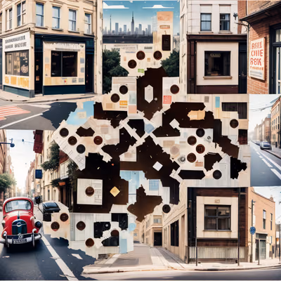 城市街景撕纸拼贴二维码艺术 — 图片 1