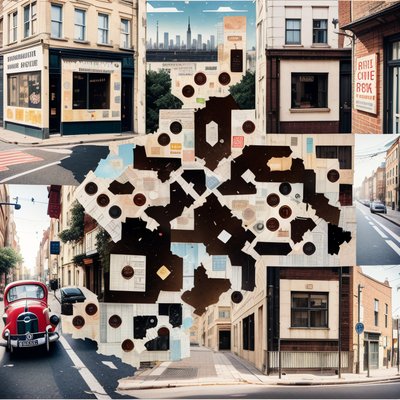 City Street Torn Paper Collage QR Code Art