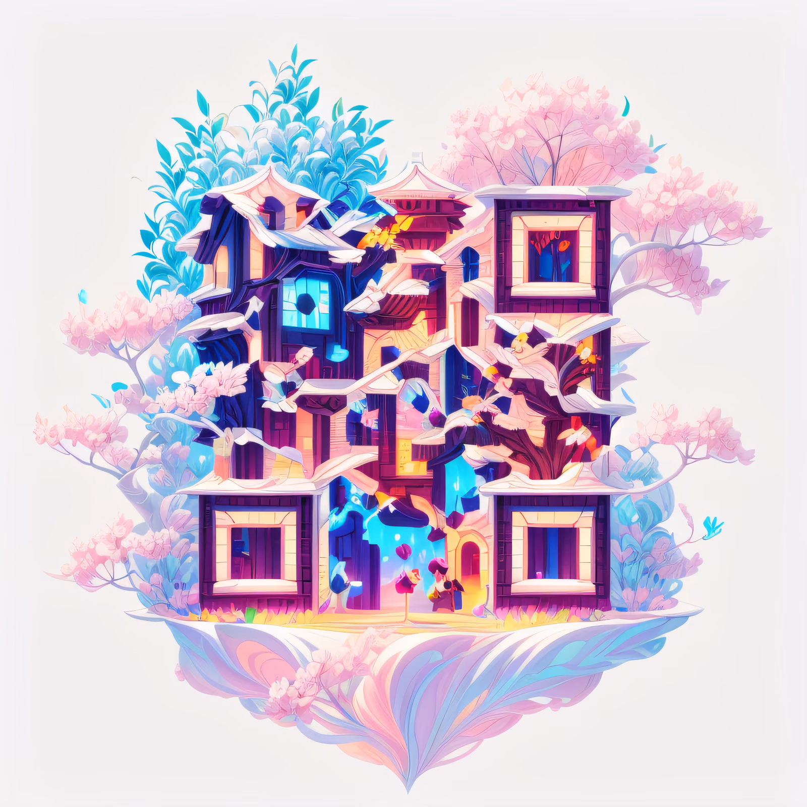 Floating Blossom House Game Art QR Code for Posters — image 1