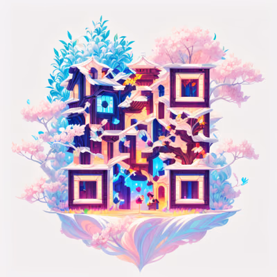 Floating Blossom House Game Art QR Code for Posters — image 1