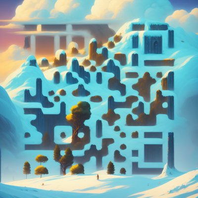 Snowy Mountain Storybook Landscape QR Code Art