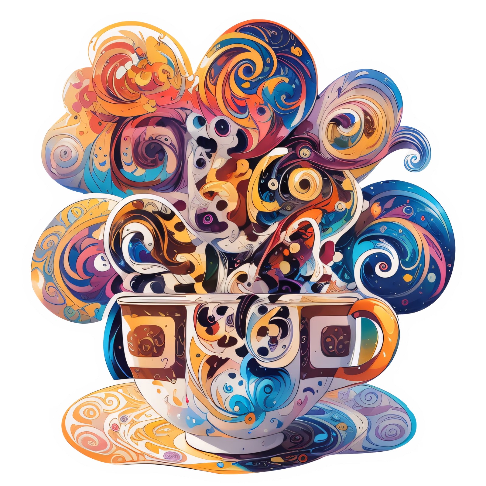 Swirling Coffee Cup Psychedelic QR Code for Stickers — image 1