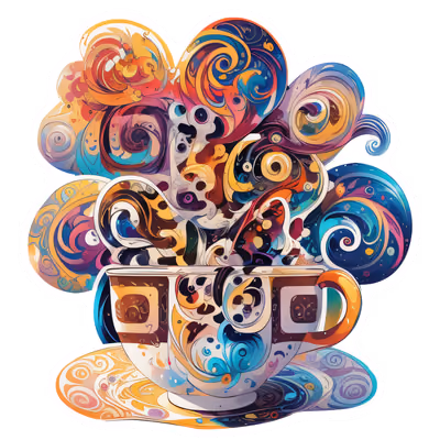 Swirling Coffee Cup Psychedelic QR Code for Stickers — image 1
