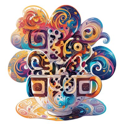 Swirling Coffee Cup Psychedelic QR Code for Stickers