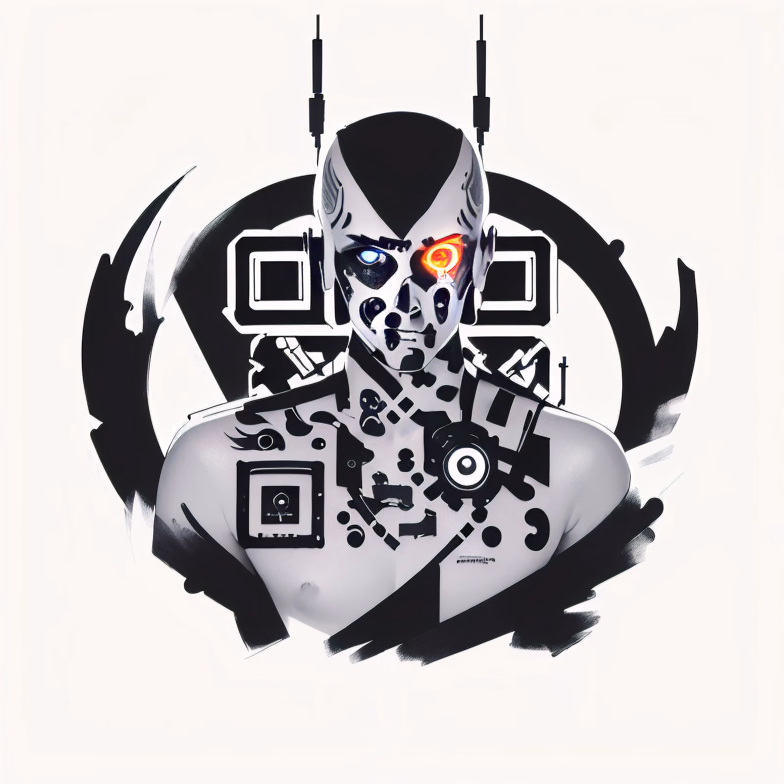 Солдат-киборг, тату тушью: QR-код для временных татуировок — изображение 1