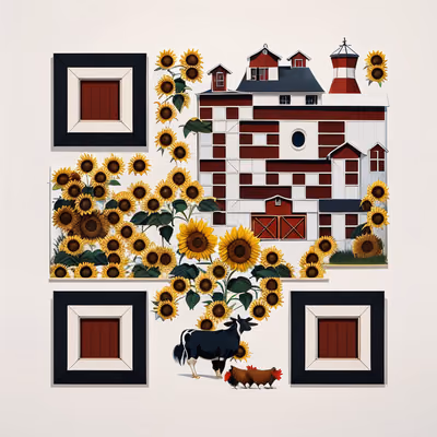 Red Barn Sunflower Farm Vector QR Code for Packaging — image 1