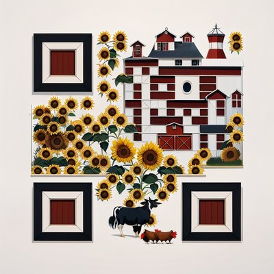 Red Barn Sunflower Farm Vector QR Code for Packaging