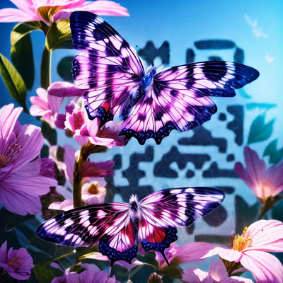 Pink Butterflies Among Flowers HDR QR Code Art — image 1