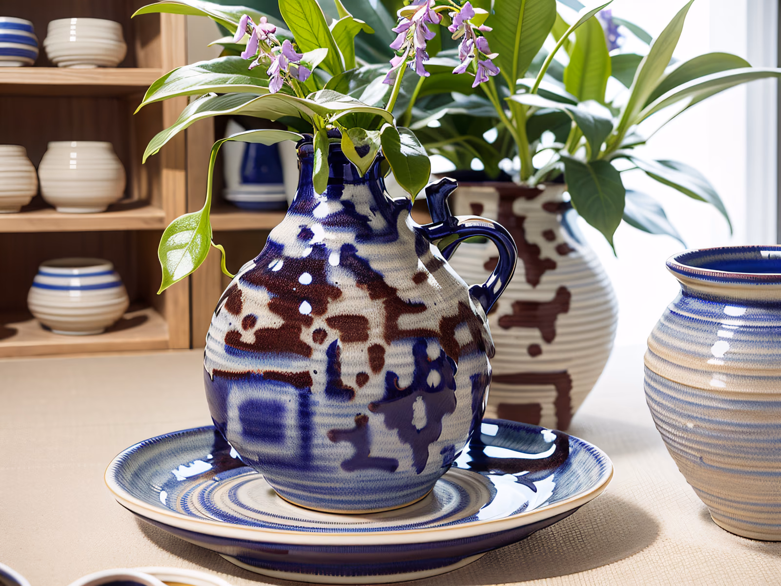 Glazed Ceramic Jug Photo Leaves QR Code Art — image 1