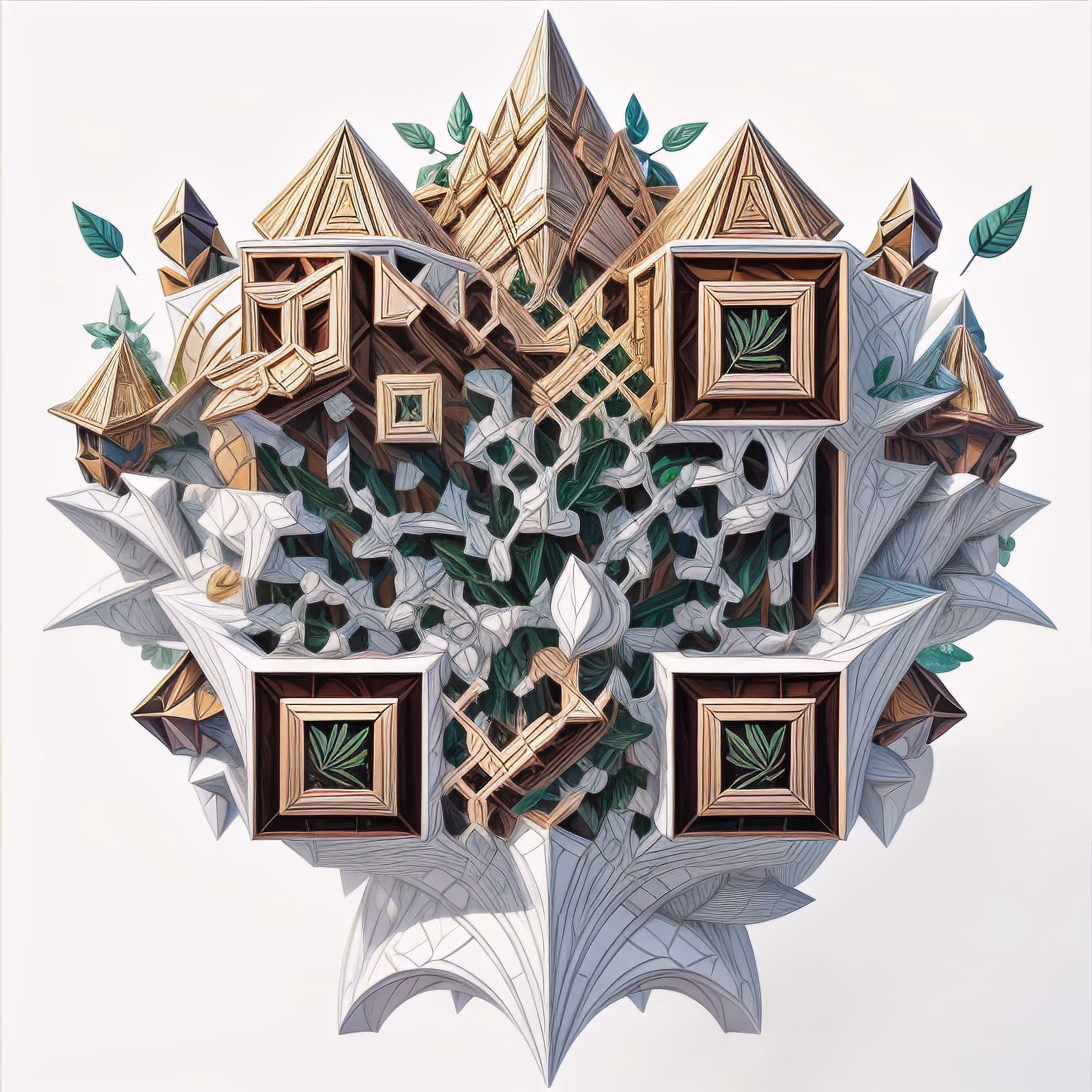 几何叶片建筑 3D二维码艺术 — 图片 1