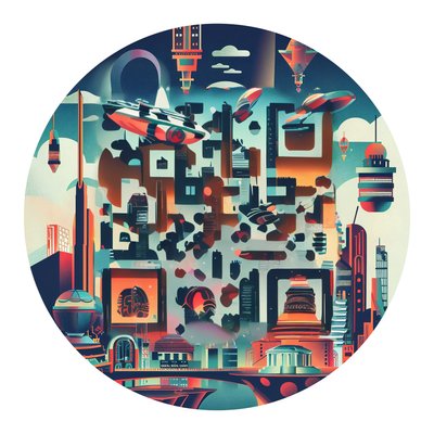 Retro Futuristic Cityscape Vector QR Code for Stickers