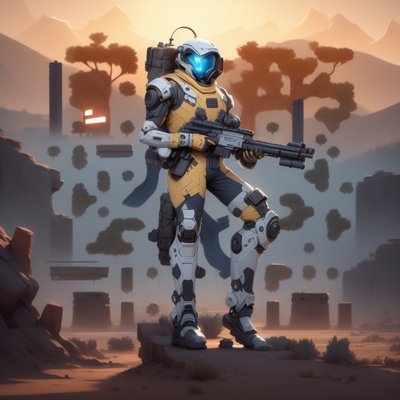 Futuristic Soldier Desert Game Art QR Code for Posters