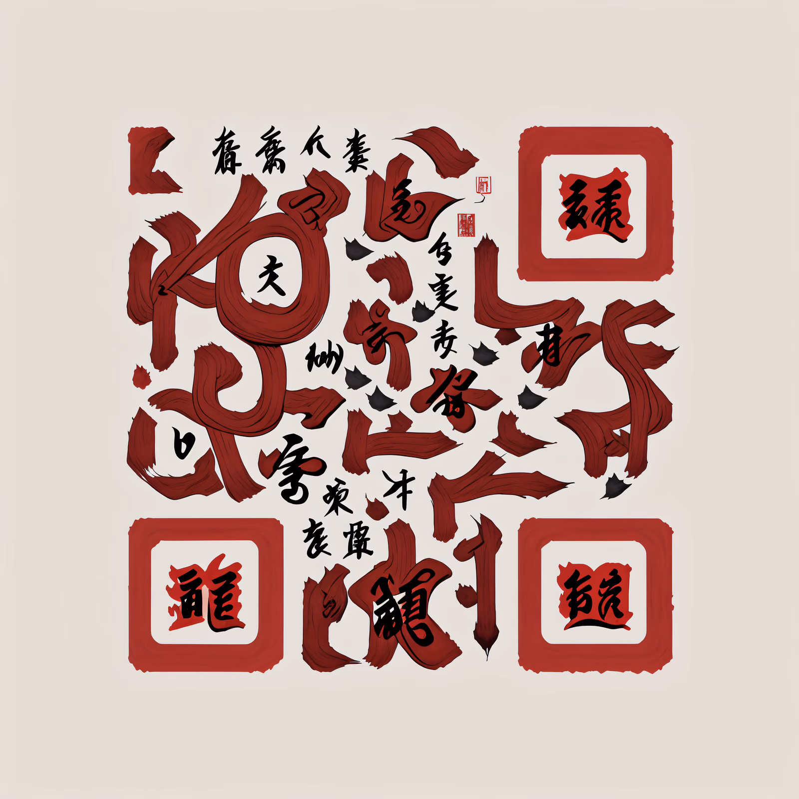 Red Brush Calligraphy Ink QR Code for Posters — image 1
