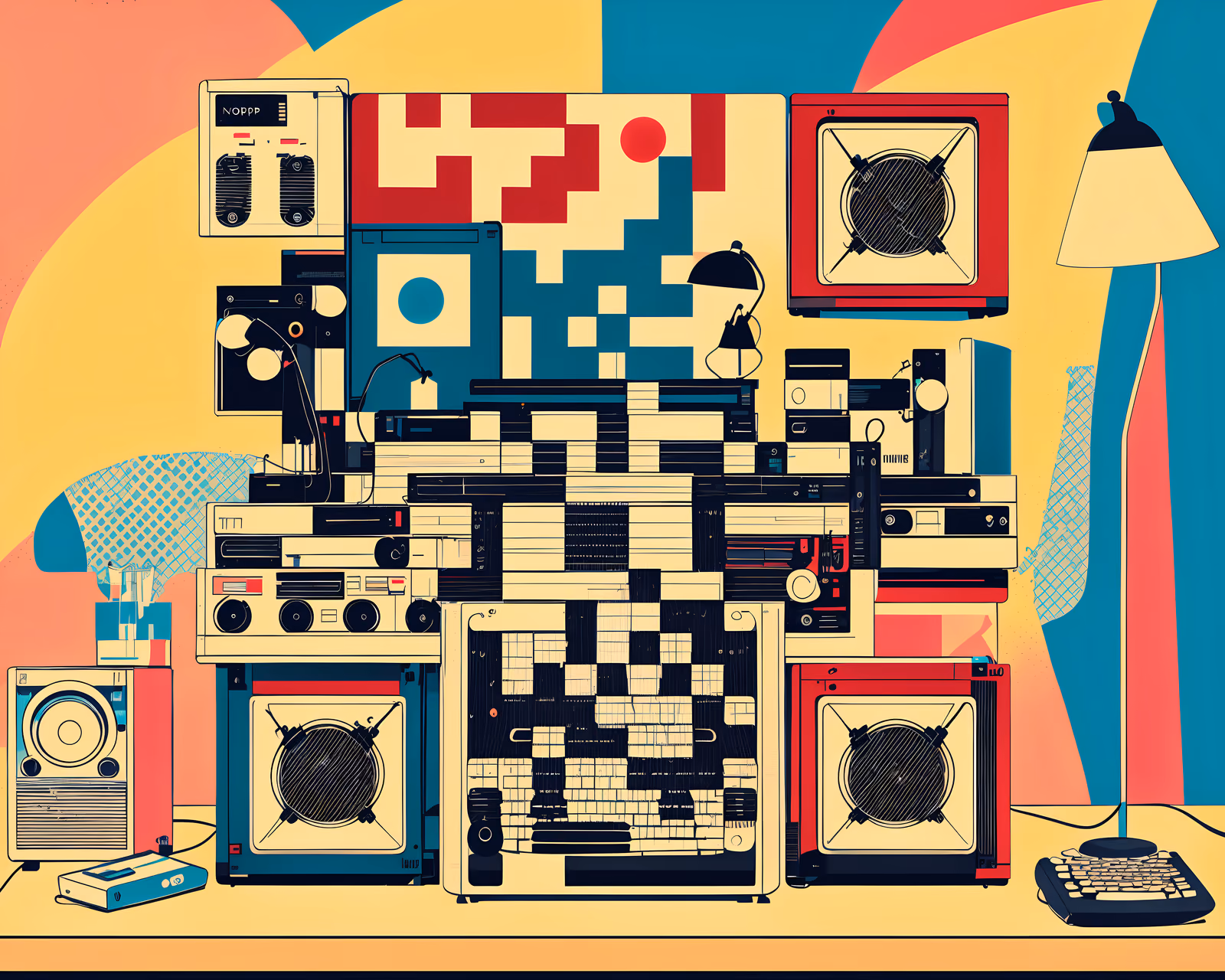 Retro Electronics Desk Pop Art QR Code for Posters — image 1