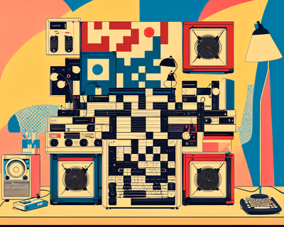 Retro Electronics Desk Pop Art QR Code for Posters — image 1