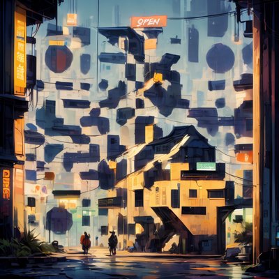 Cyberpunk City Alley Digital Painting QR Code for Posters
