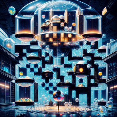 Futuristic Bubble Dome City 3D QR Code Art