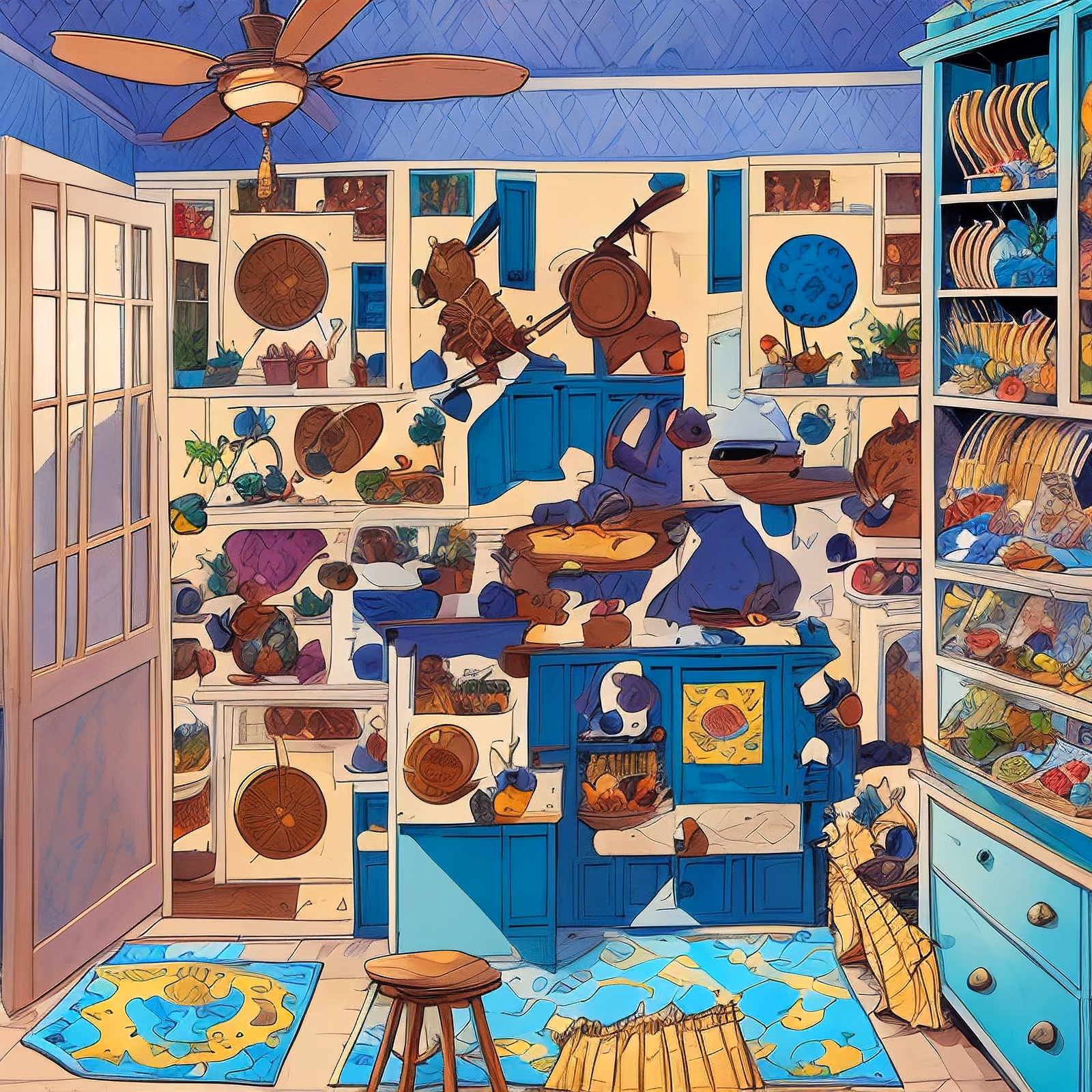 Blue Kitchen Comic Panel QR Code Art — image 1