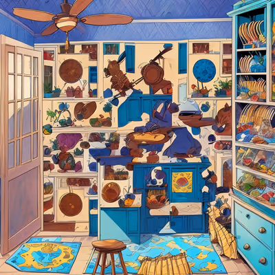 Blue Kitchen Comic Panel QR Code Art — image 1