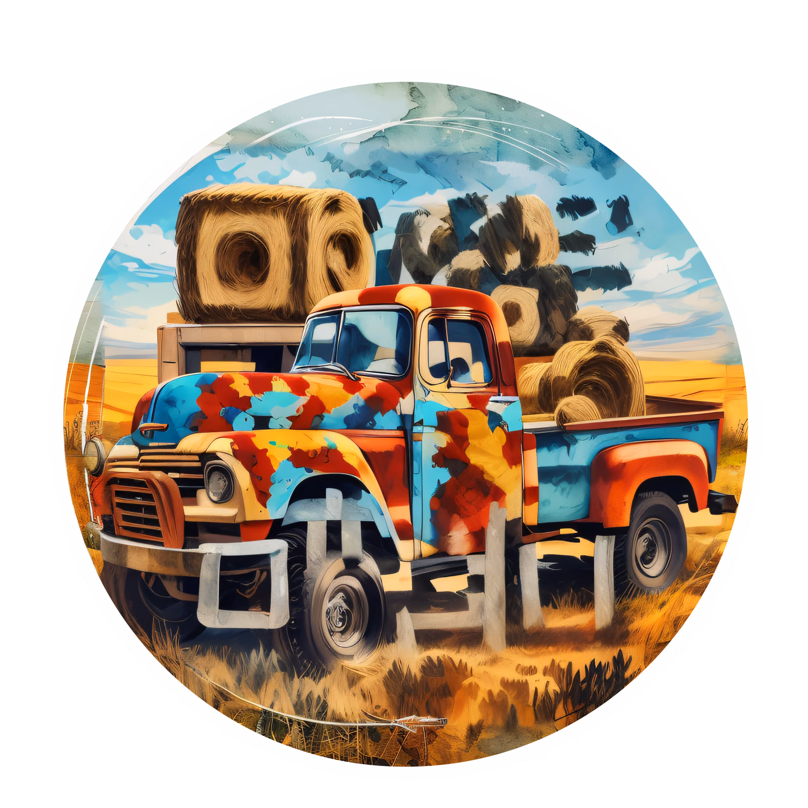 Старый пикап с тюками сена, QR-код для стикеров — изображение 1