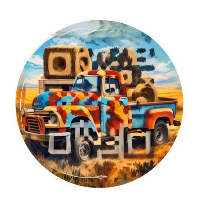 Старый пикап с тюками сена, QR-код для стикеров — изображение 1