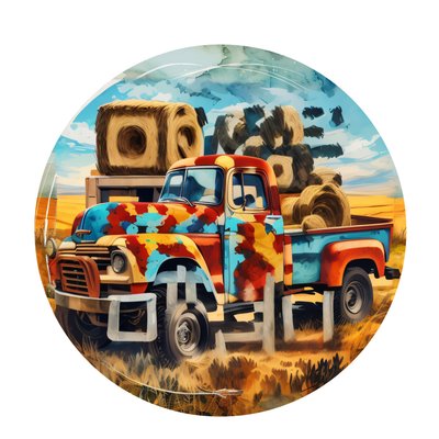 Classic Pickup Truck Hay Bales QR Code for Stickers