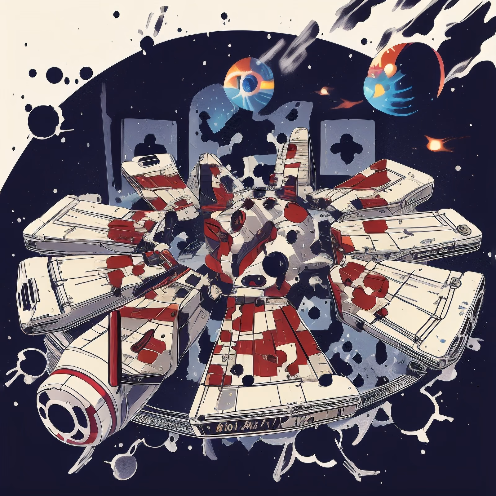 Spaceship Vector Comic QR Code for Stickers — image 1