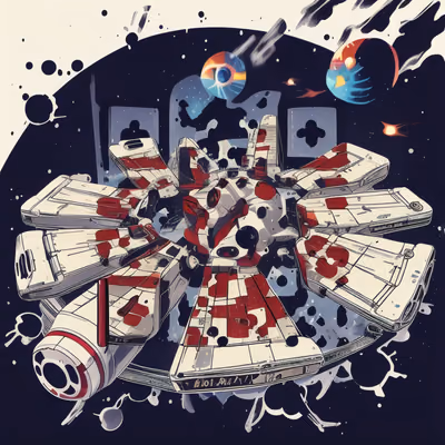 Spaceship Vector Comic QR Code for Stickers — image 1