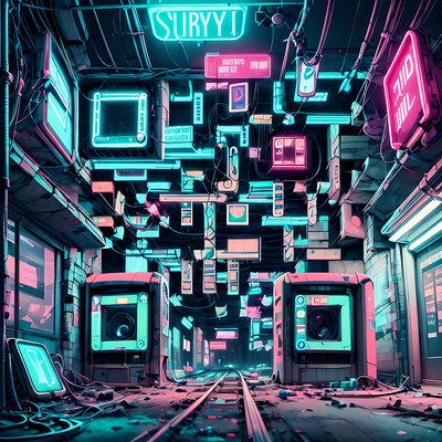 Cyberpunk Subway Hacker Den QR Code Art