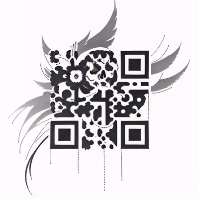 骷髅与花朵纹身风格二维码设计,适用于临时纹身贴 — 图片 1
