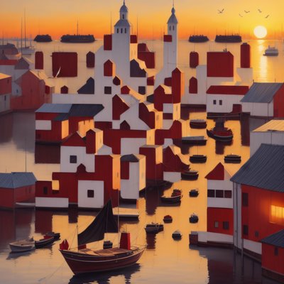 Harbor Town Sunset Painting QR Code Art