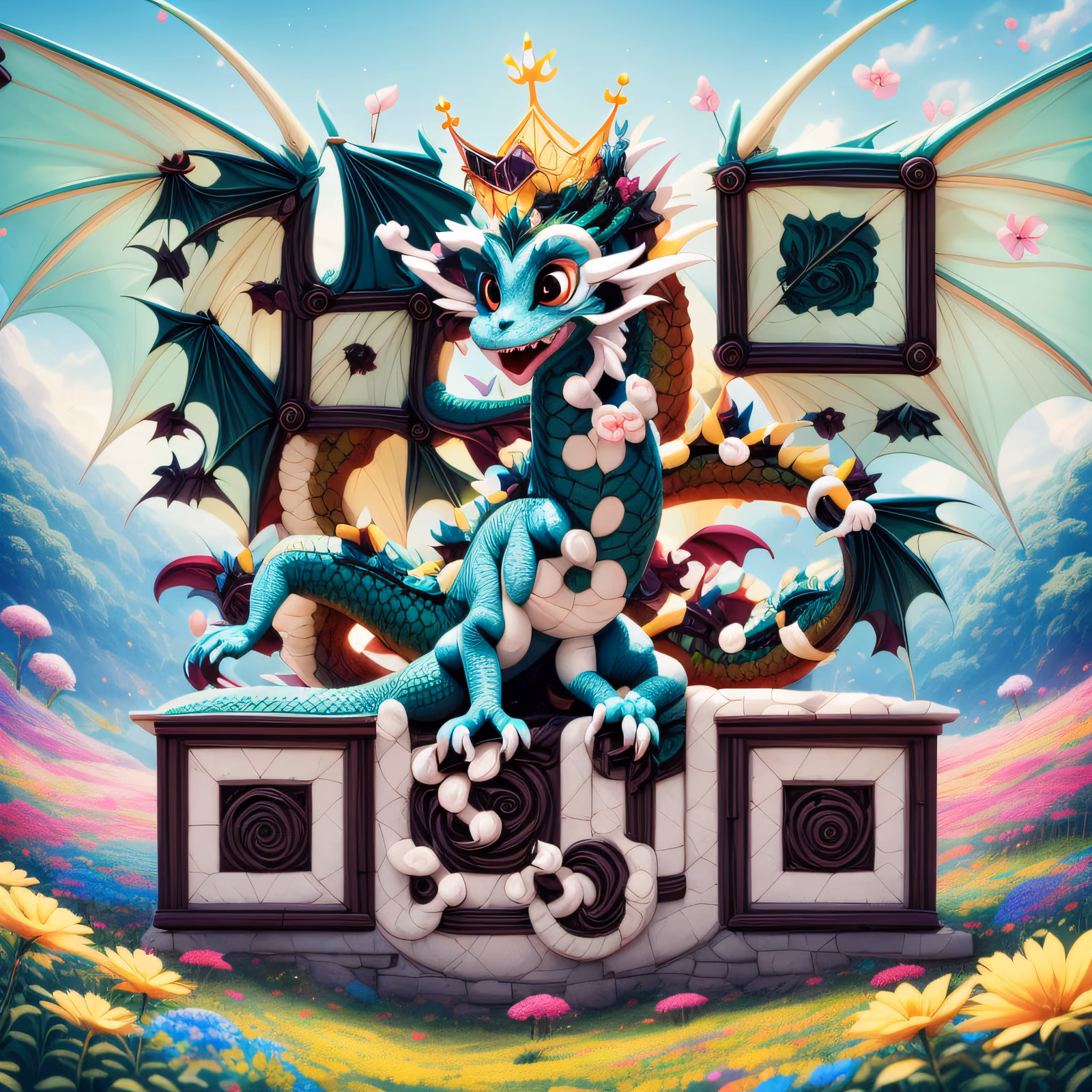 Cute Crowned Dragon 3D Cartoon QR Code for Posters — image 1