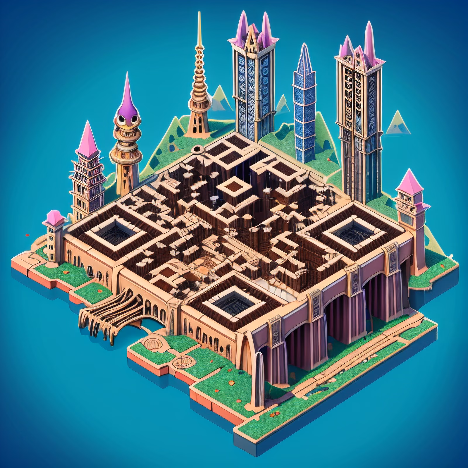 Isometric Fantasy Bone City 3D QR Code Art — image 1