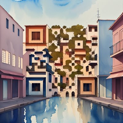 Colorful Houses Watercolor QR Code Art