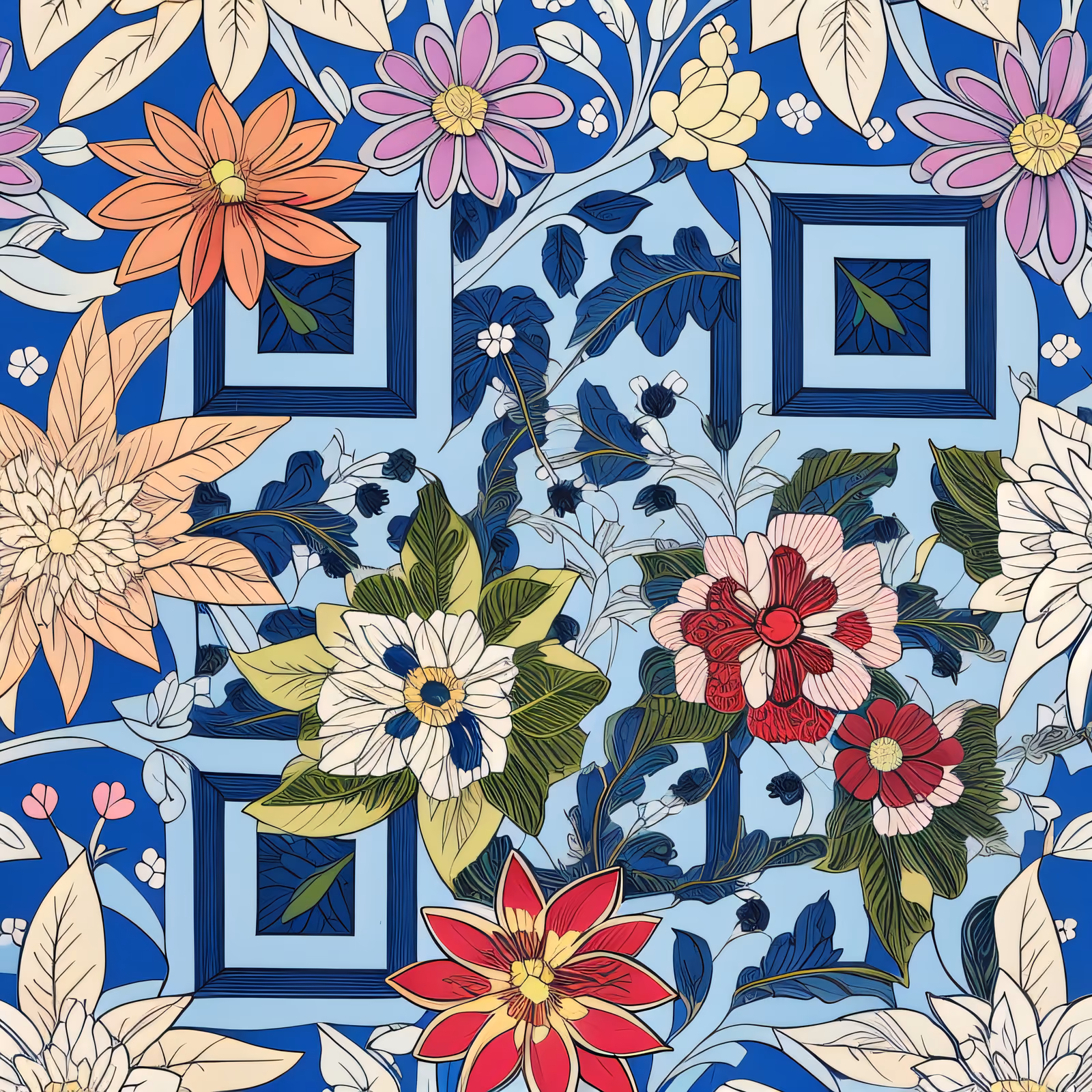 Blue Garden Floral Pattern QR Code Art — image 1