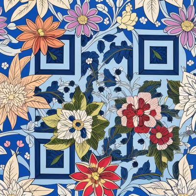 Blue Garden Floral Pattern QR Code Art — image 1