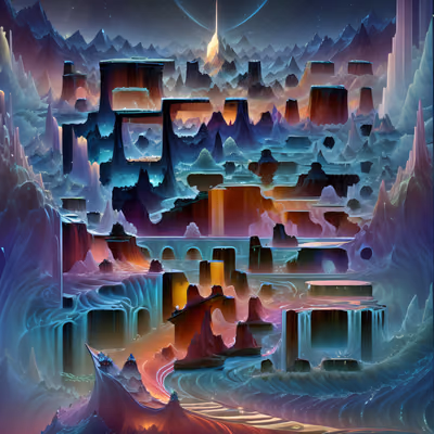 Psychedelic Terraced Landscape Fantasy QR Code for Posters — image 1