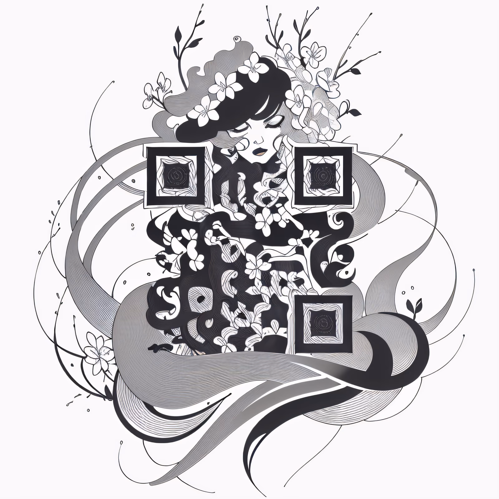 Flower Crown Woman Ink QR Code for Temporary Tattoos — image 1