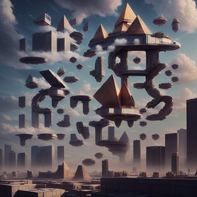 Floating Pyramid City Matte Painting QR Code for Posters